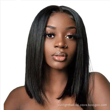 Sunlight Virgin Aligned Cuticle Brazilian Human Hair Short Wavy silky straight Bob Lace Front Frontal Wig